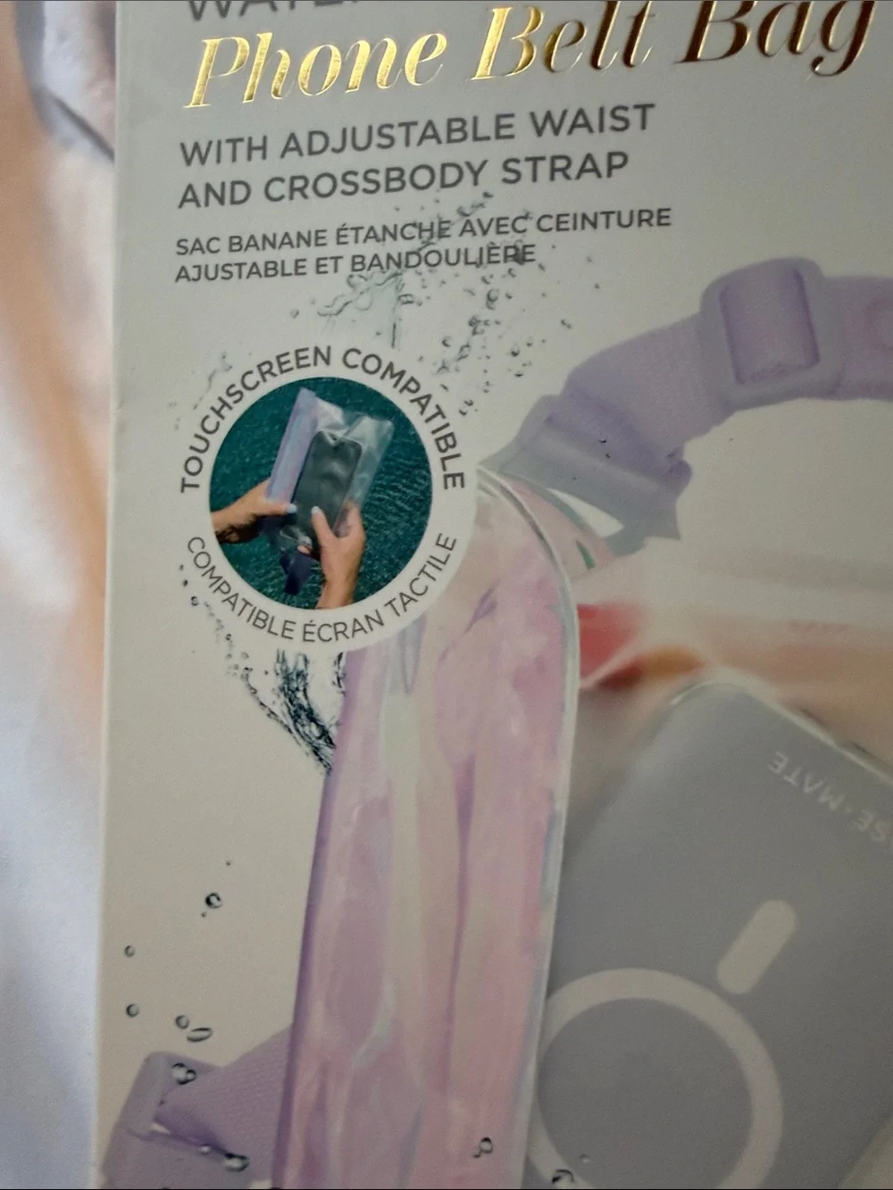 A BEAUTY-NEW case-mate Iridescent Waterproof Phone Belt Bag/Crossbody Strap.